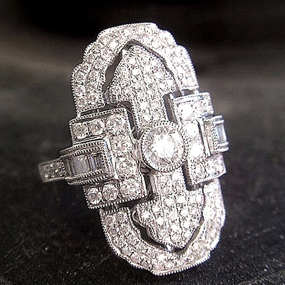 Geometric Zircon Sterling Silver Ring - Picture 7 of 7